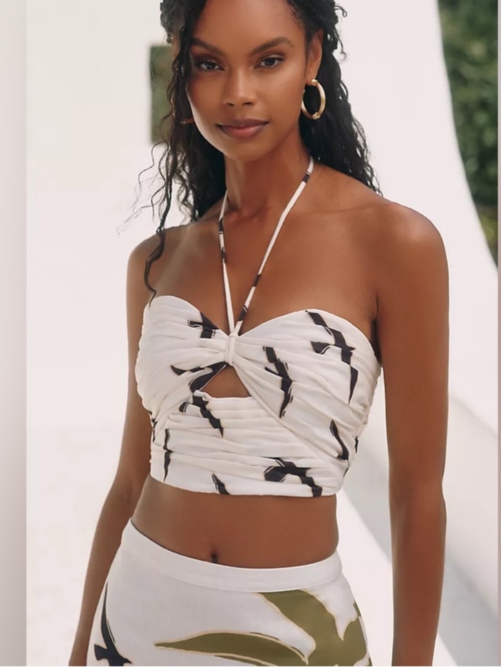 NWT Cala De La Cruz x Anthropologie White Abstract-Print Twist Halter Crop Top